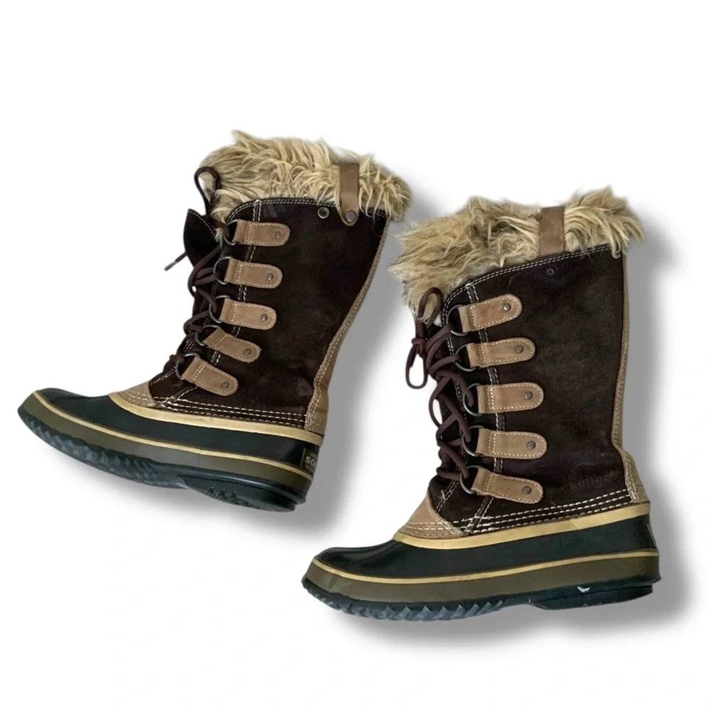 SOREL Joan of Arctic Boots Waterproof Brown Tan Black Size 7